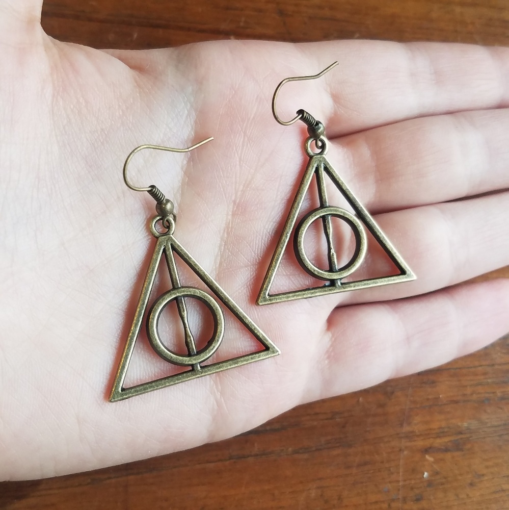 NWOT Harry Potter Bronze Deathly Hallows Earrings - Picture 4 of 4